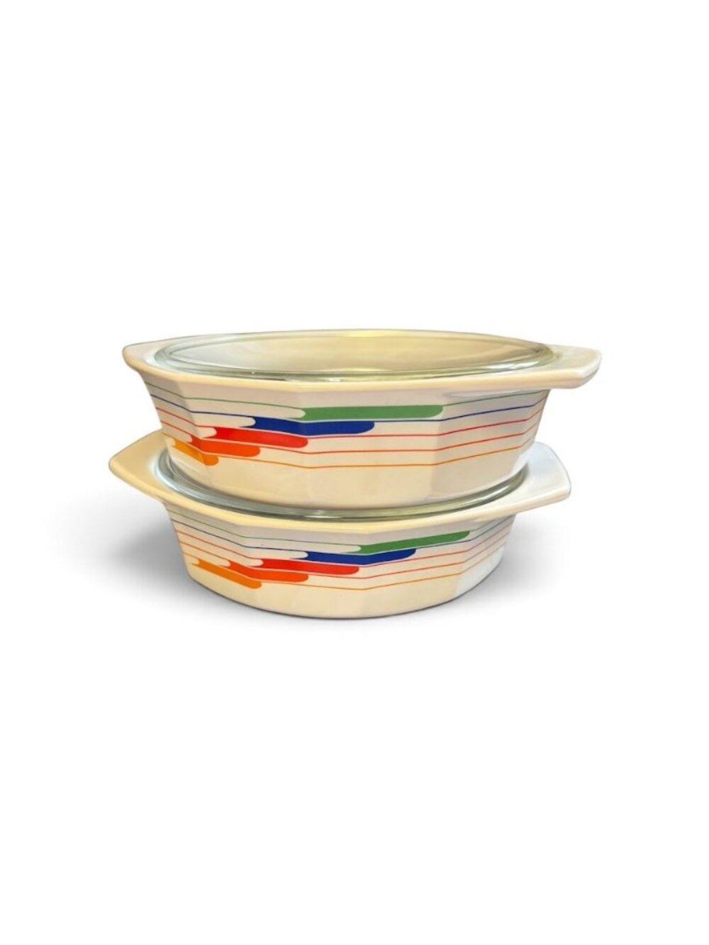 Set of (2) Studio Nova Fire & Ice Pattern Casserole 1-Quart Dish With Lid - 1980